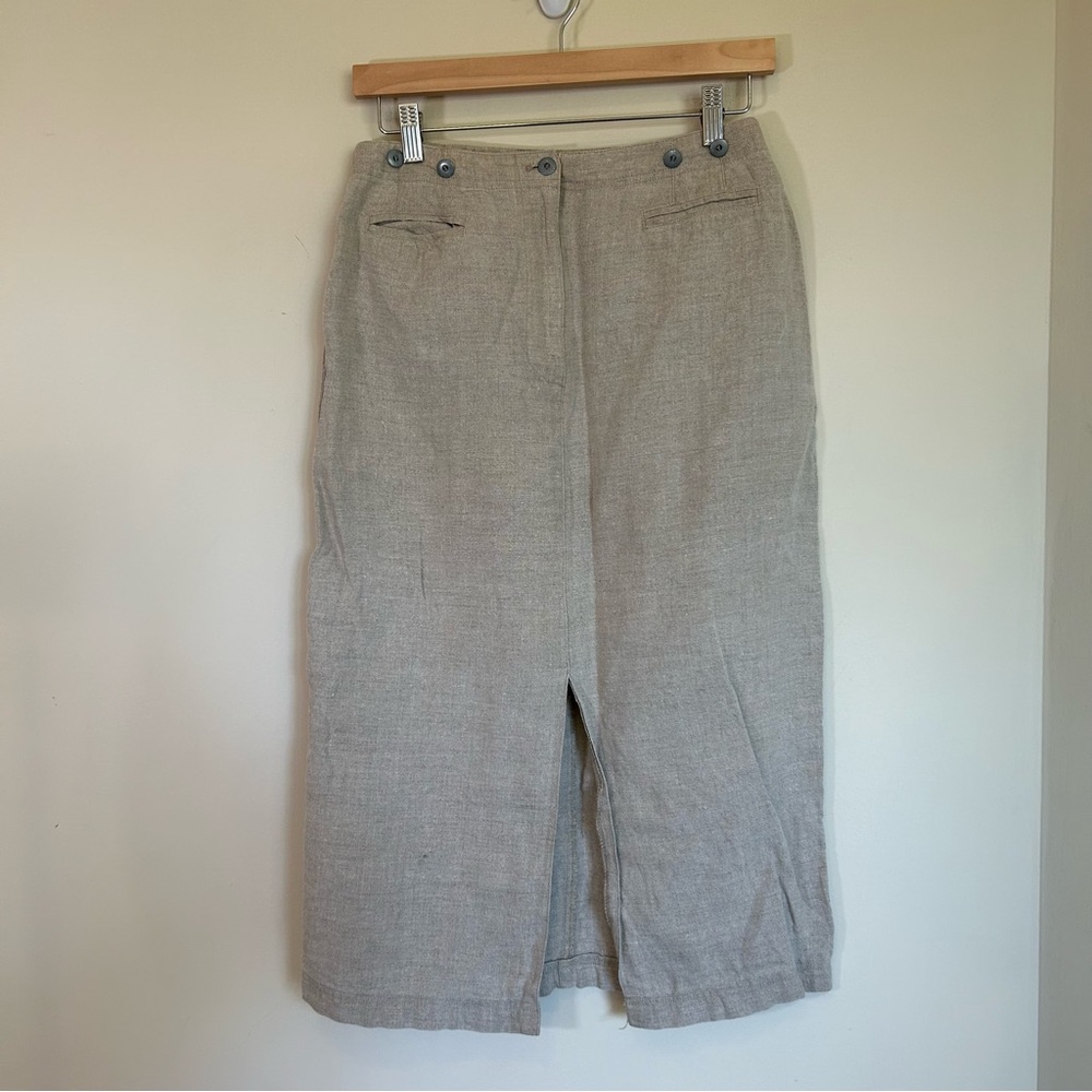 Ann Taylor Women's Small 100% linen natural beige skirt midi slit‎